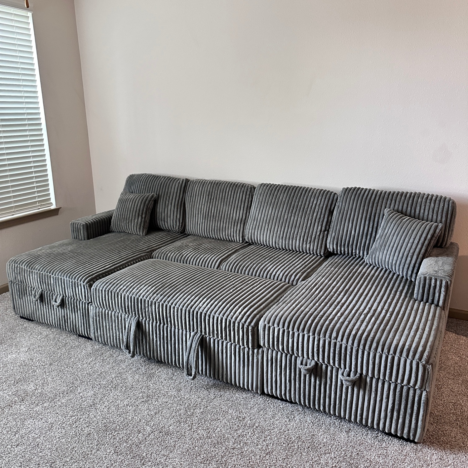 Dark Grey Fluff Monster Dupe Sectional With Storage & Sleeper - Delivery Available Image #1 | Ivy Store