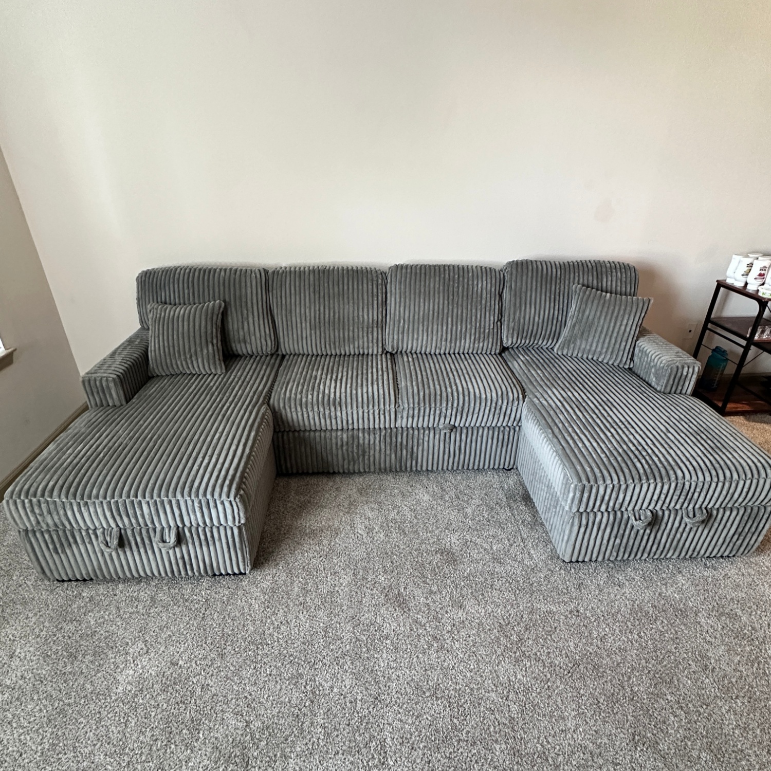 Dark Grey Fluff Monster Dupe Sectional With Storage & Sleeper - Delivery Available Image #2 | Ivy Store