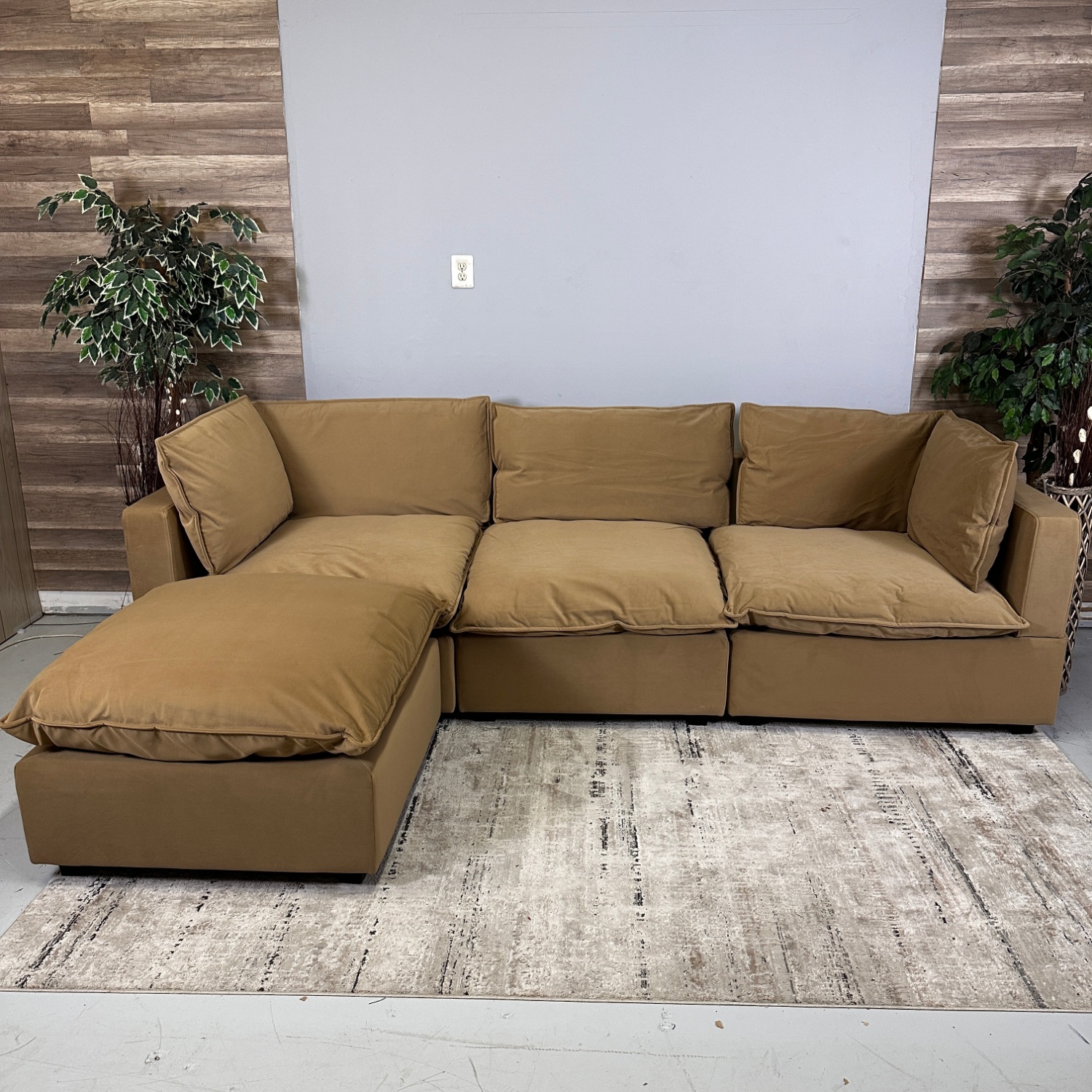 $50 Downpayment - Velvet "Camel" Albany Park Sectional - I Deliver Image #1 | Ivy Store