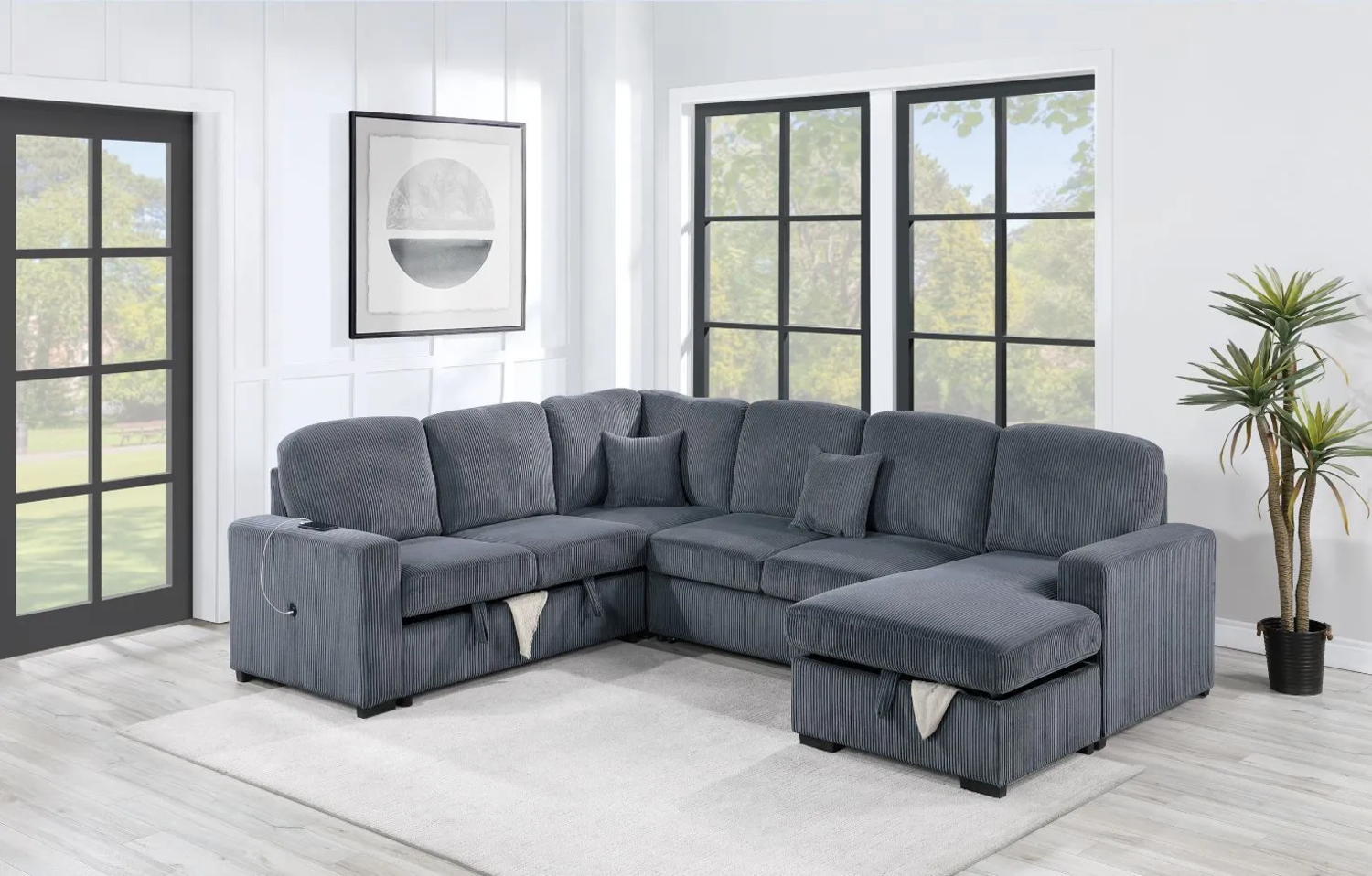 4-Piece Convertible Sectional – Sleeper, Storage & USB (DELIVERY AVAILABLE) Image #1 | Ivy Store