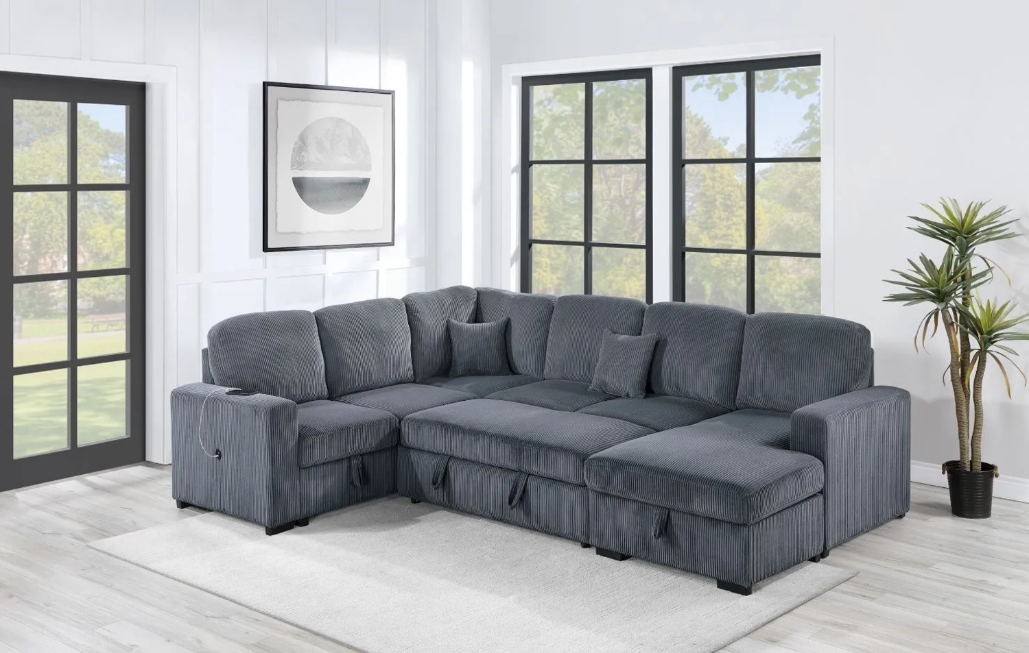 4-Piece Convertible Sectional – Sleeper, Storage & USB (DELIVERY AVAILABLE) Image #2 | Ivy Store
