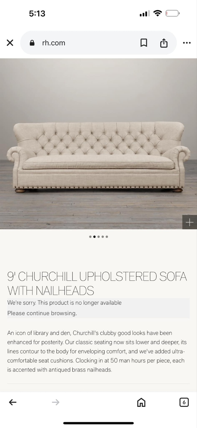 Restoration Hardware Churchill 9’ Upholstered Sofa Couch (DELIVERY AVAILABLE) image | Ivy Store
