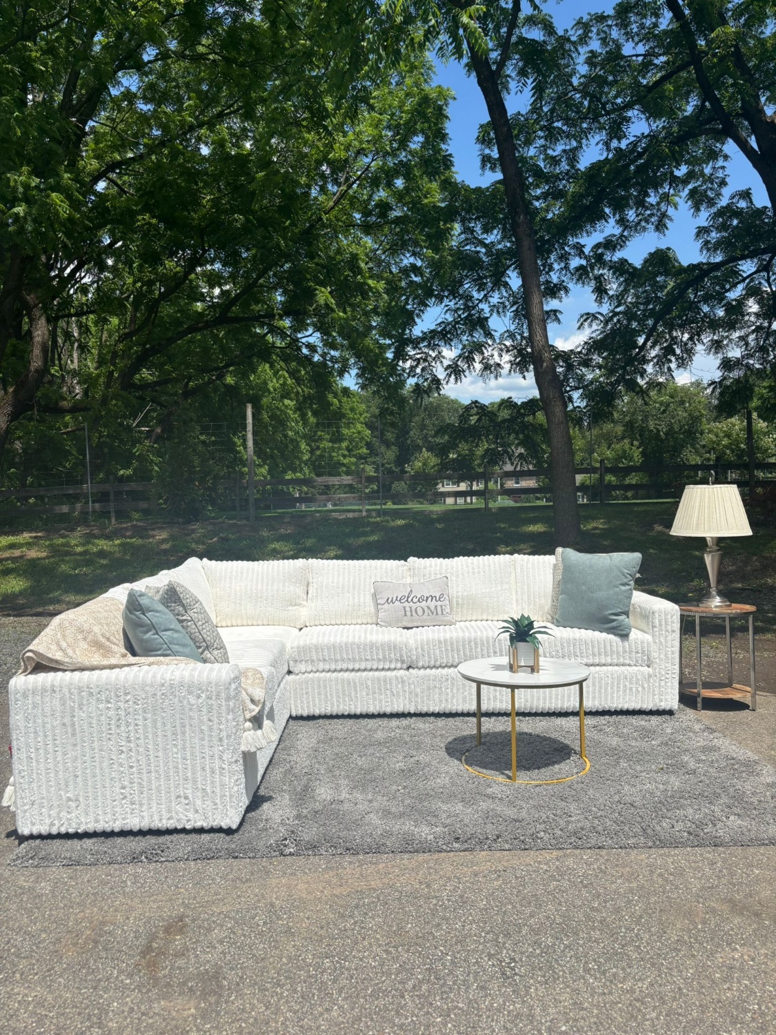 Brand New White Corduroy Sectional Couch – Modern Luxury (DELIVERY AVAILABLE) Image #2 | Ivy Store