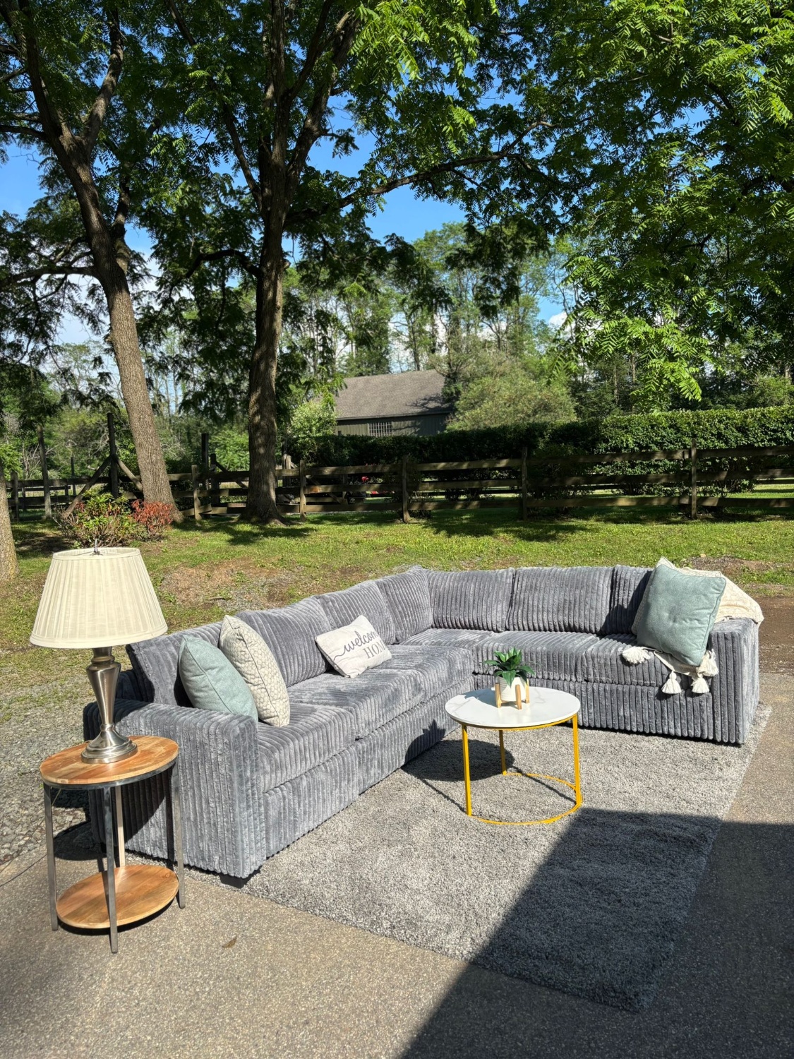 Brand New Gray Corduroy Sectional Couch (DELIVERY AVAILABLE) Image #1 | Ivy Store