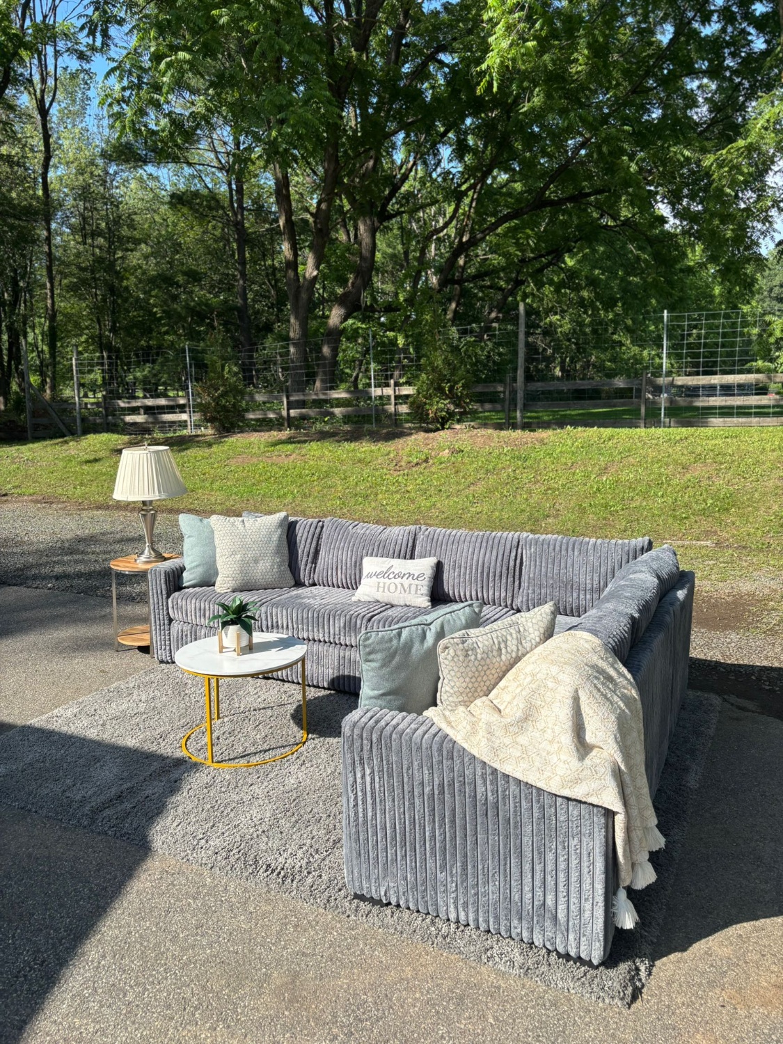 Brand New Gray Corduroy Sectional Couch (DELIVERY AVAILABLE) Image #2 | Ivy Store
