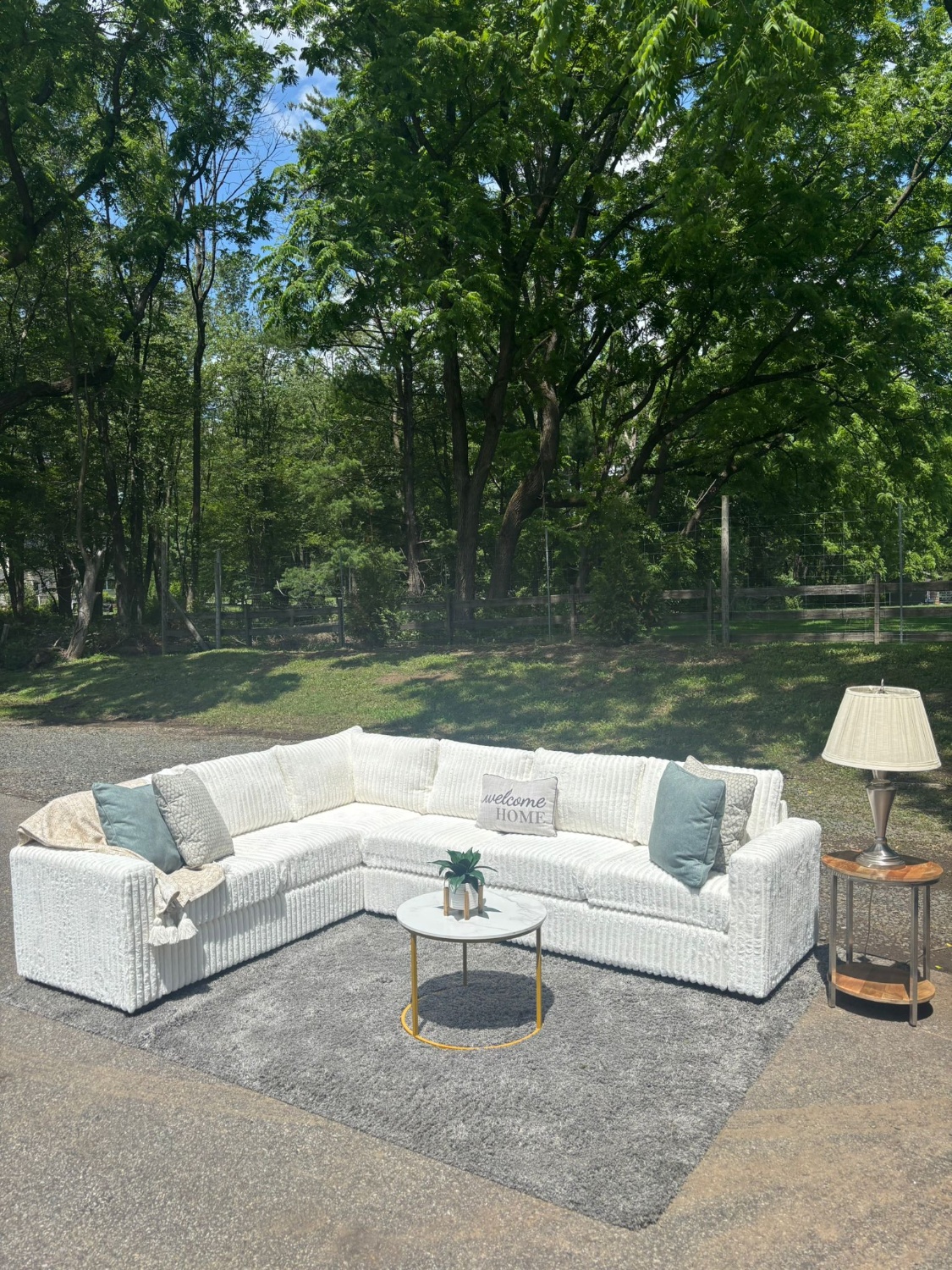 Brand New White Corduroy Sectional Couch – Modern Luxury (DELIVERY AVAILABLE) Image #1 | Ivy Store
