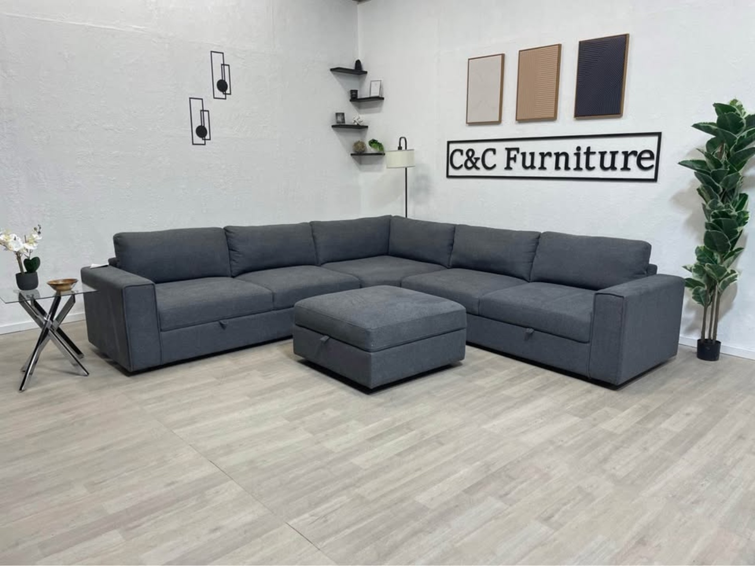 Sectional Sofa with Storage Seats and Ottoman - Delivery Available Image #1 | Ivy Store