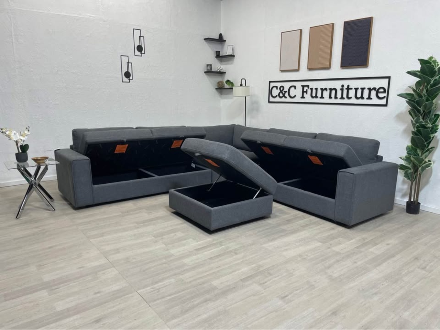 Sectional Sofa with Storage Seats and Ottoman - Delivery Available Image #2 | Ivy Store