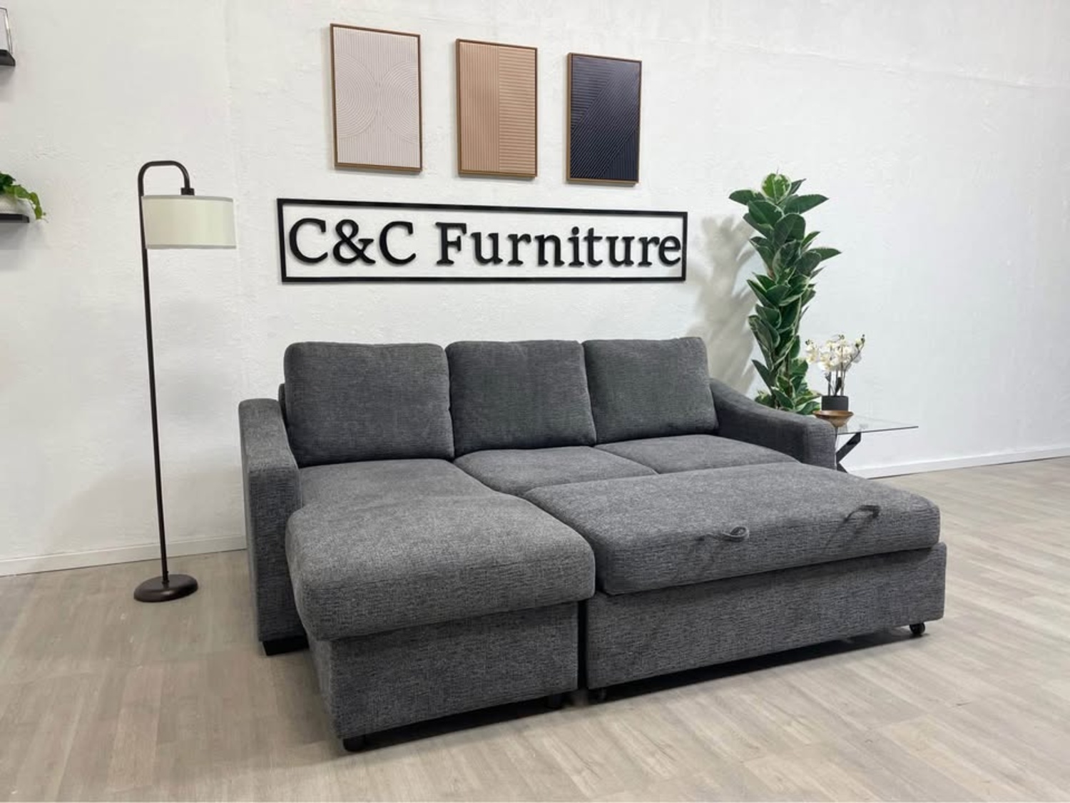 Sectional Sofa with Pull Out and Reversible Storage Chaise - Delivery Available Image #1 | Ivy Store