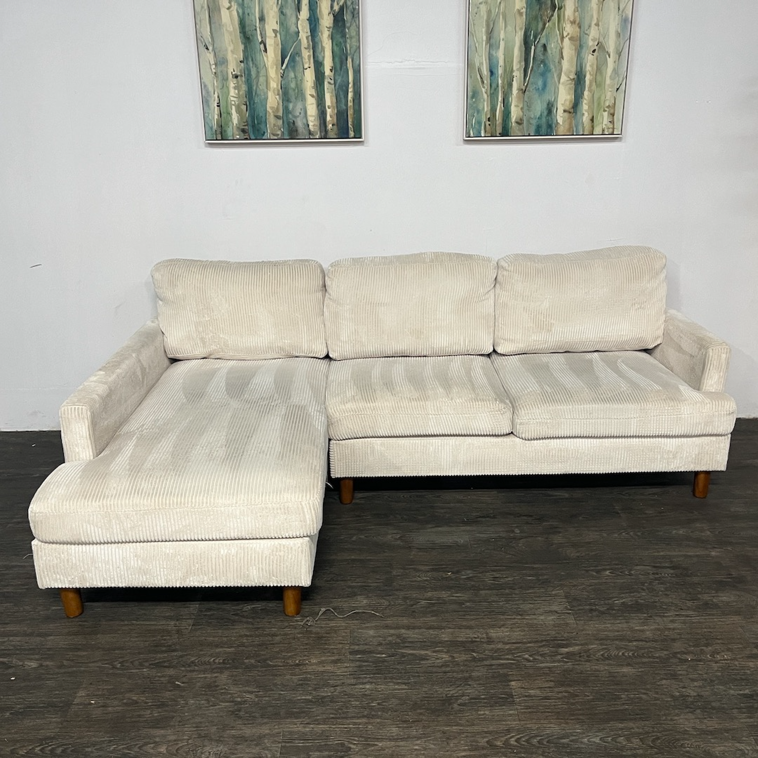 Cream 2 Pc Corduroy Sectinonal Couch | Free Delivery! Image #1 | Ivy Store