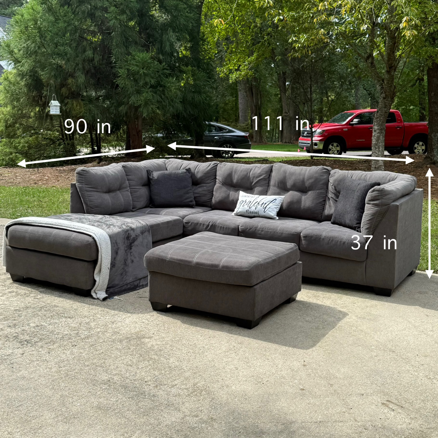 Free Delivery - Gray Ashley Furniture 2 Piece Sectional Couch + Ottoman Image #2 | Ivy Store