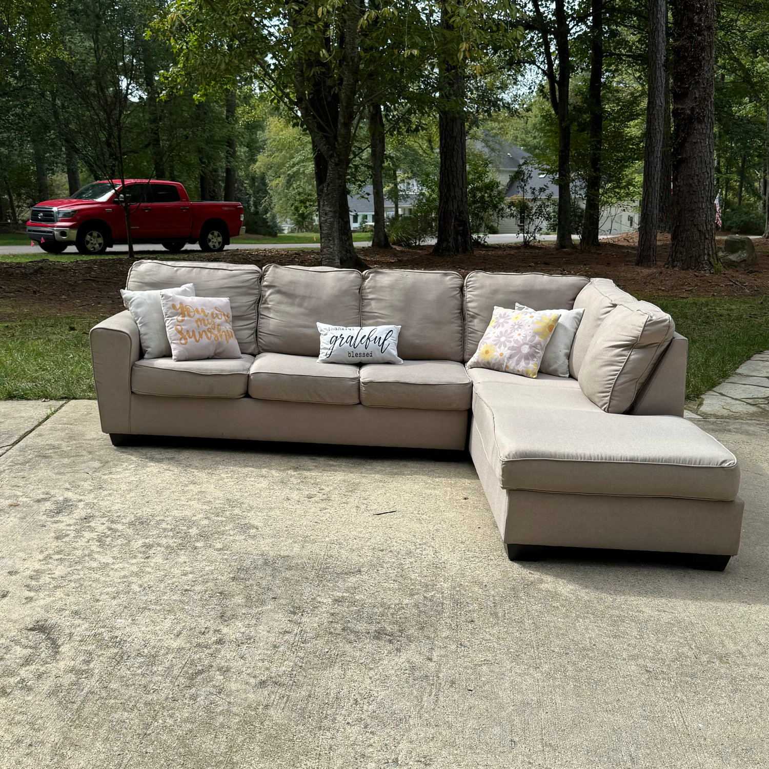 Free Delivery - Beautiful Beige Ashley Furniture 2 Piece Sectional Couch image | Ivy Store