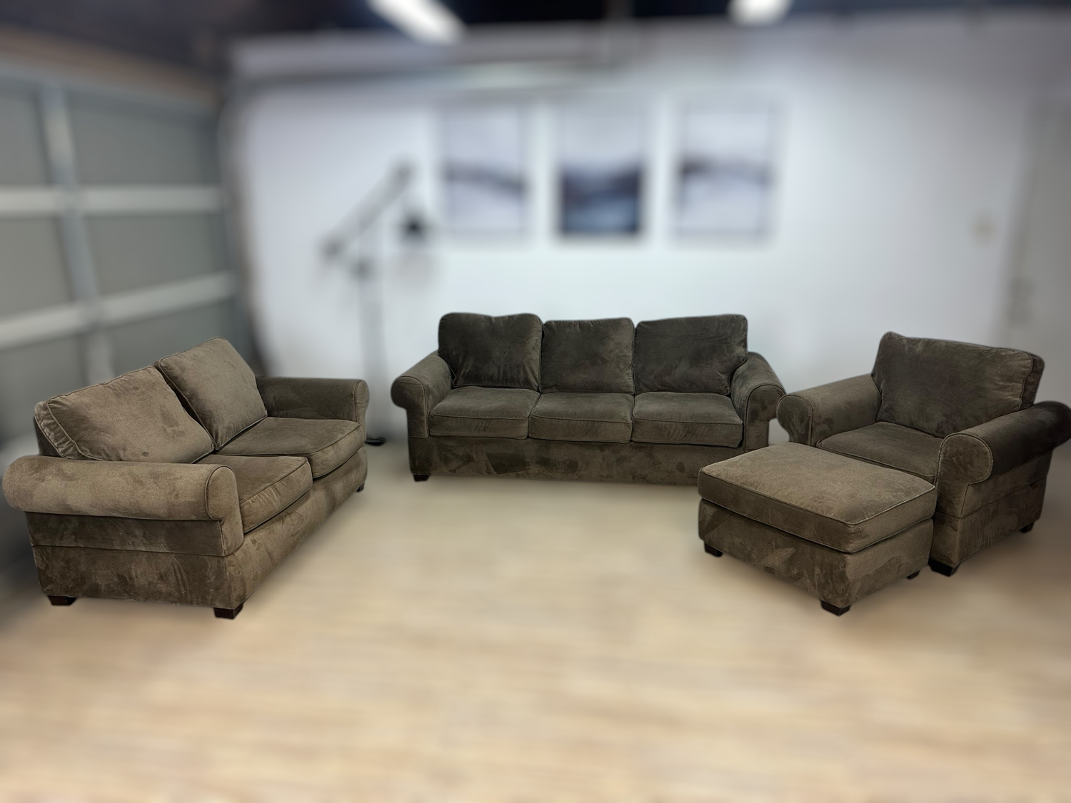Free Delivery Maceys Olive green sofa, loveseat, and chair set with ottoman   Image #2 | Ivy Store