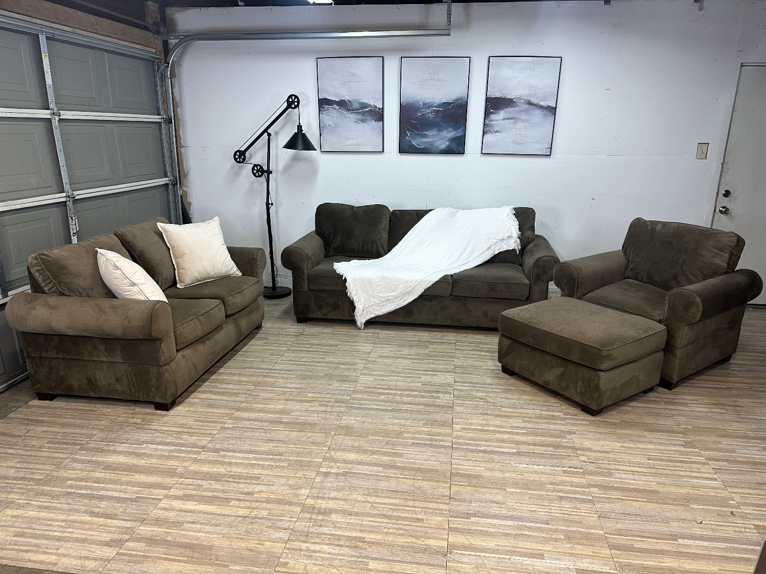 Free Delivery Maceys Olive green sofa, loveseat, and chair set with ottoman   Image #1 | Ivy Store