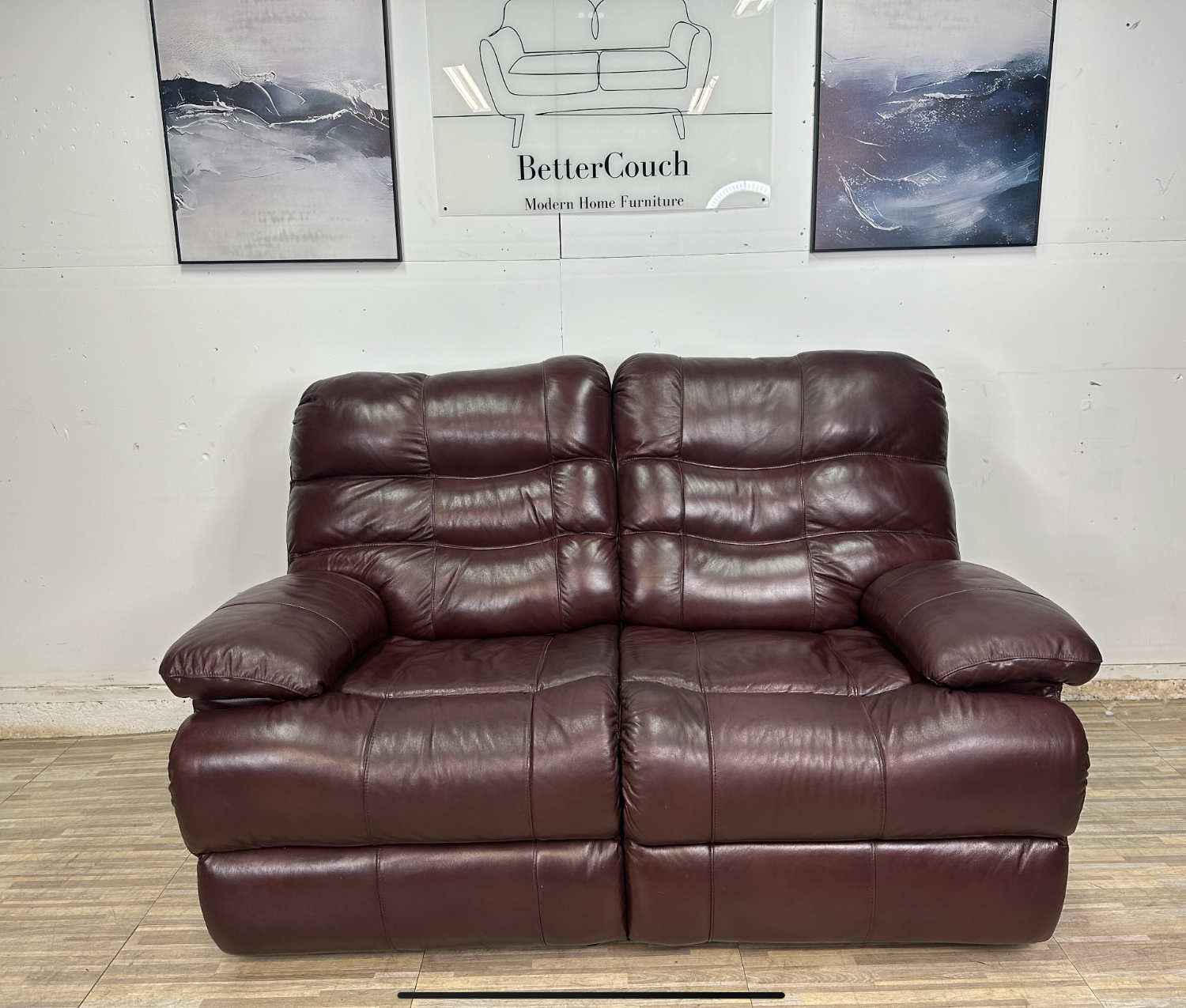 Delivery Available Brown red leather loveseat couch Image #1 | Ivy Store