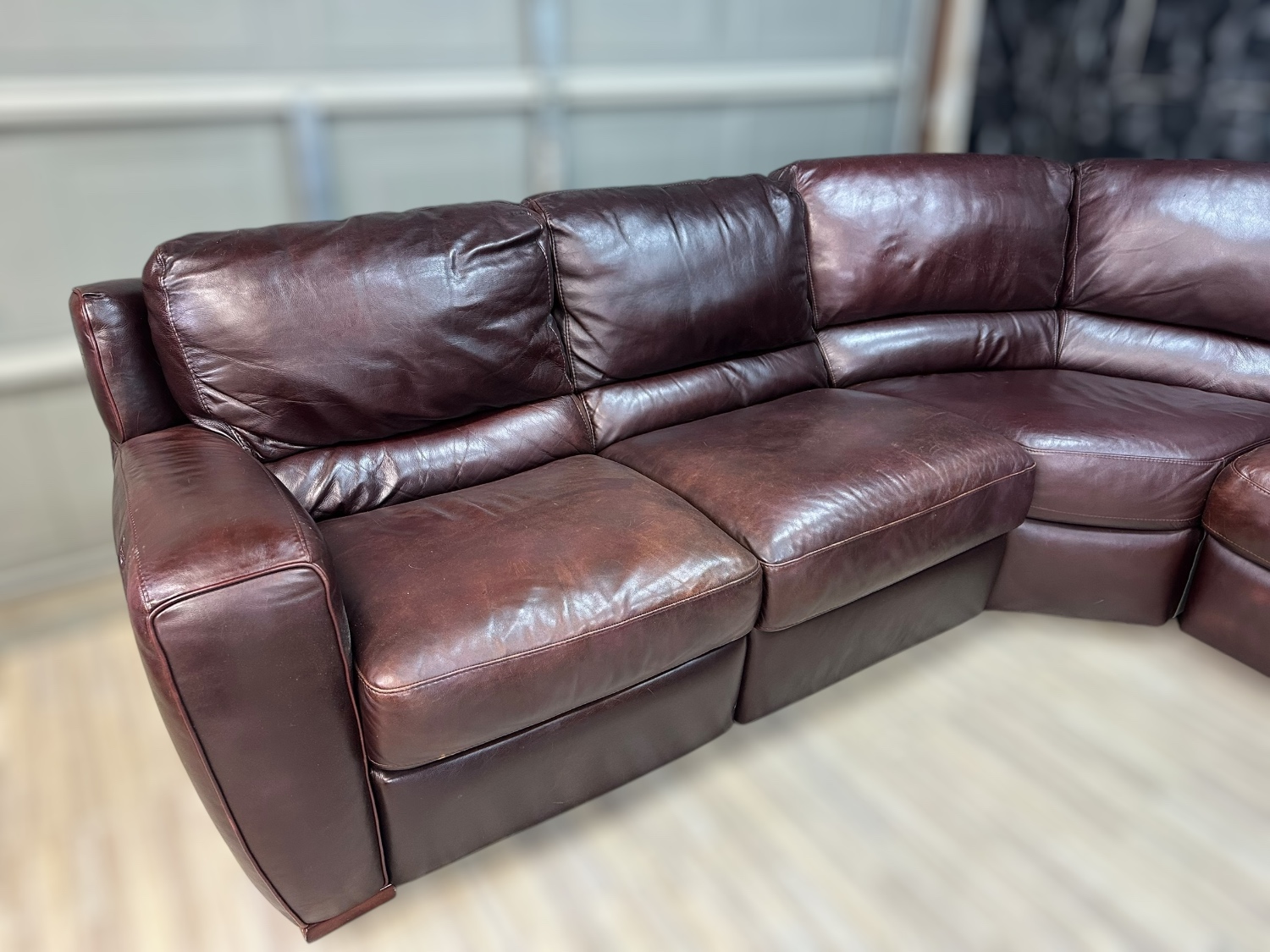 Free Delivery- Macy’s red brown leather U shaped sectional couch retails $3578 image | Ivy Store