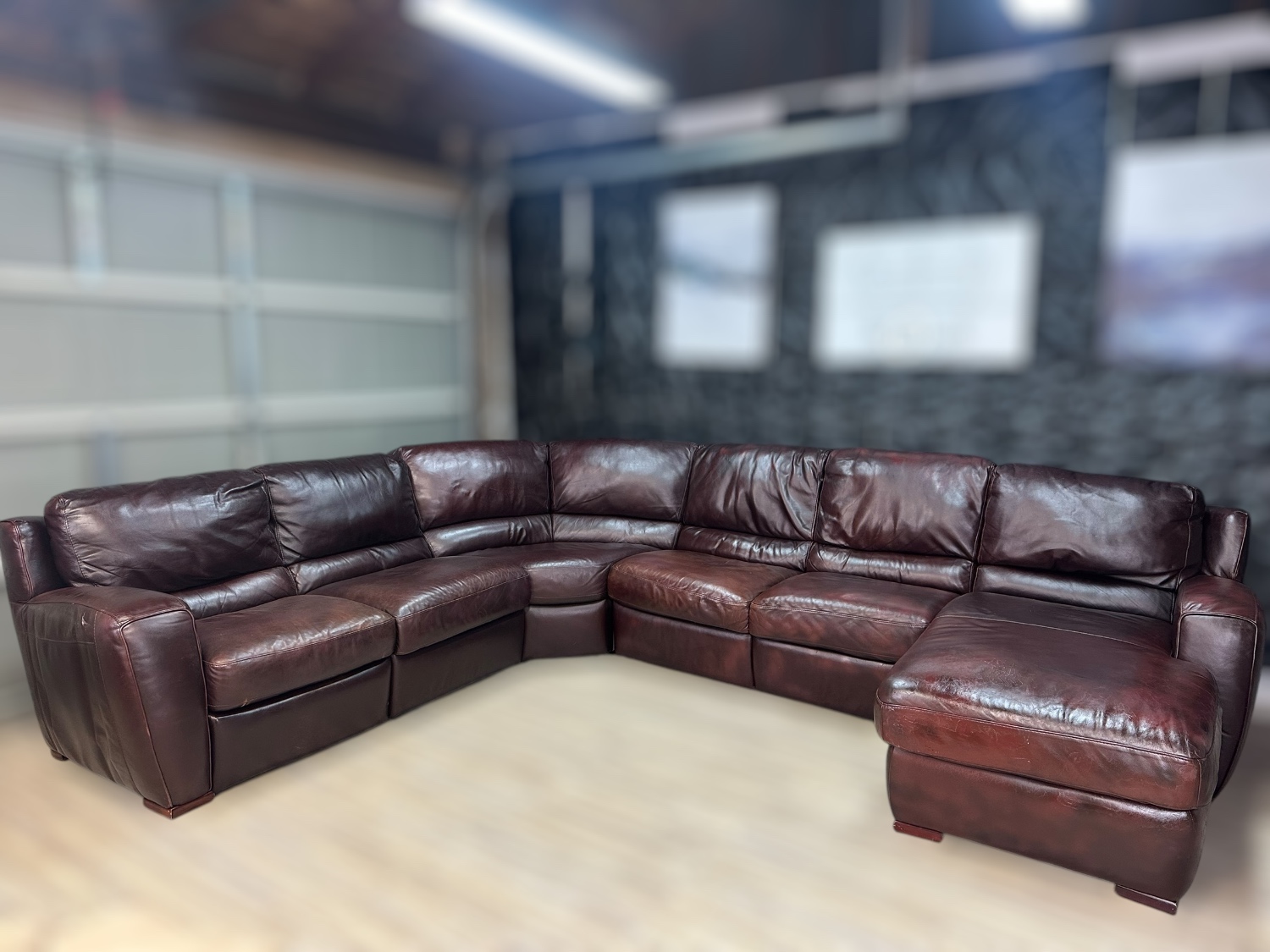 Free Delivery- Macy’s red brown leather U shaped sectional couch retails $3578 image | Ivy Store
