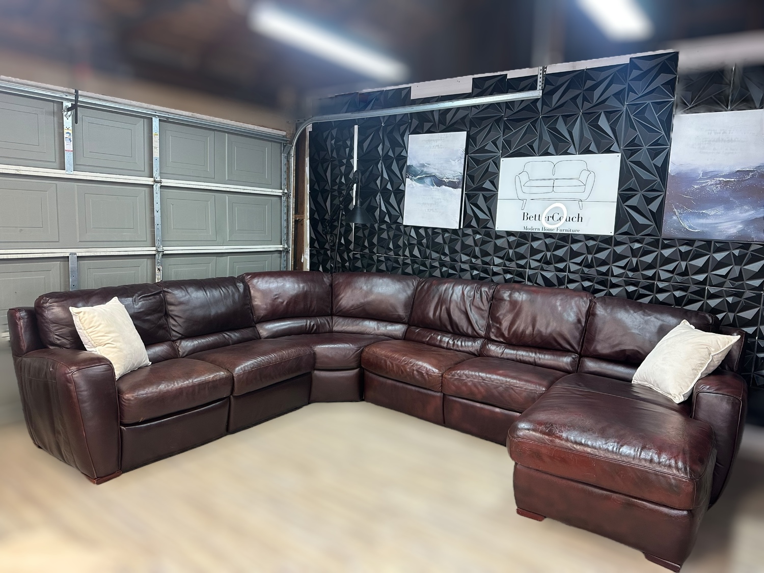 Free Delivery- Macy’s red brown leather U shaped sectional couch retails $3578 image | Ivy Store