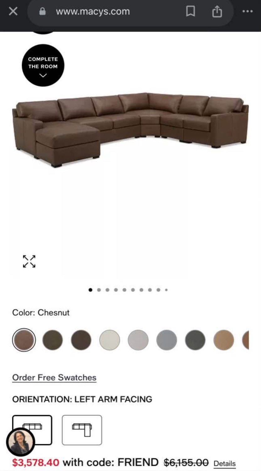 Free Delivery- Macy’s red brown leather U shaped sectional couch retails $3578 image | Ivy Store