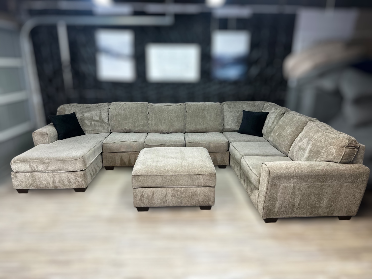 Free Delivery- Ashley Beige U shape sectional with ottoman Image #1 | Ivy Store