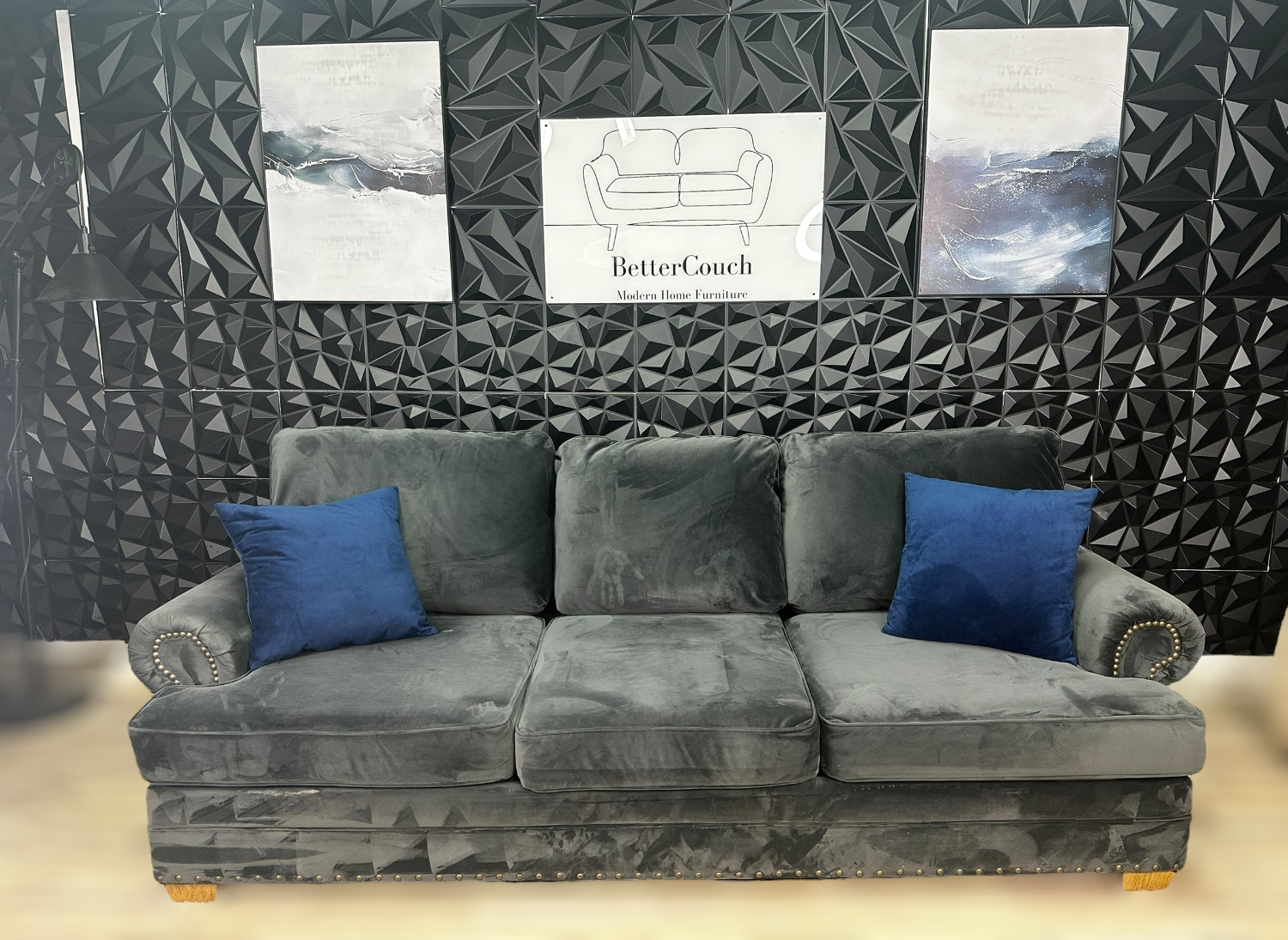 Delivery Available gray velvet sofa couch Image #1 | Ivy Store