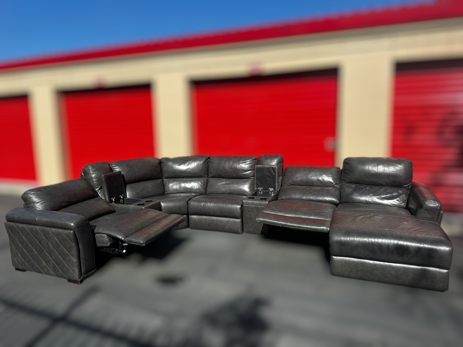 Free Delivery- dark gray leather recliner U shape sectional couch Image #2 | Ivy Store