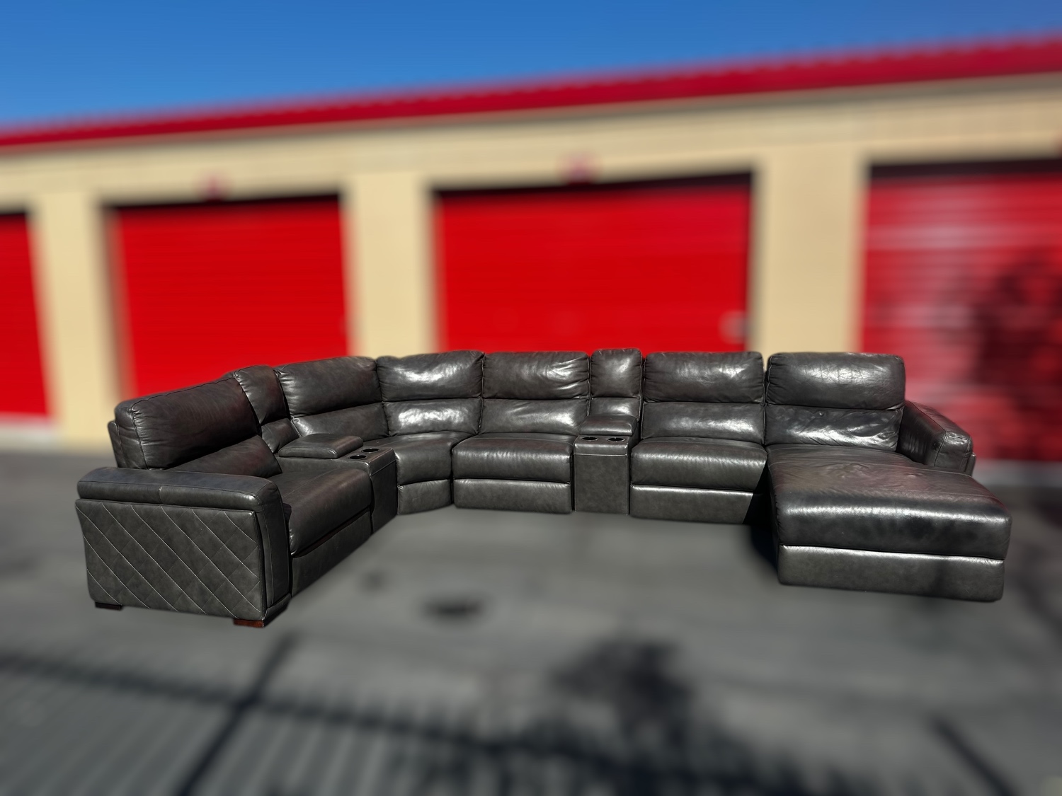 Free Delivery- dark gray leather recliner U shape sectional couch Image #1 | Ivy Store
