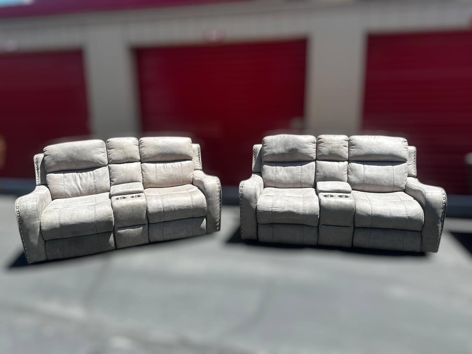 Free Delivery- light gray reclining loveseat set Image #1 | Ivy Store