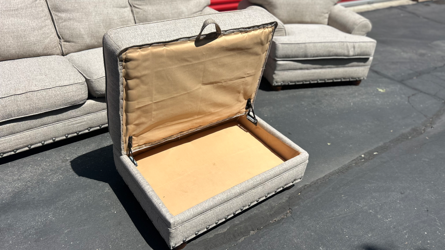 Free Delivery Ashley Beige couch/sofa and chair w/ottoman set image | Ivy Store