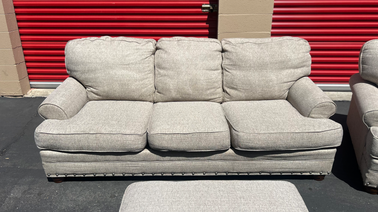 Free Delivery Ashley Beige couch/sofa and chair w/ottoman set image | Ivy Store