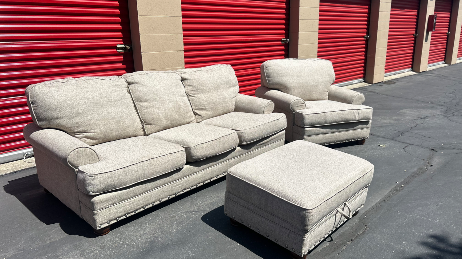Free Delivery Ashley Beige couch/sofa and chair w/ottoman set Image #2 | Ivy Store