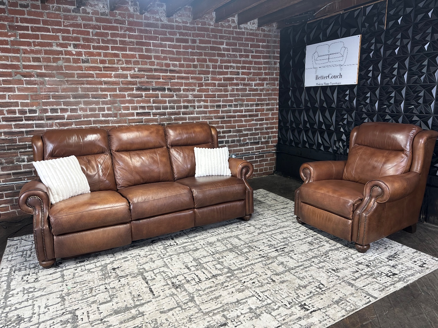 Free Delivery- brown leather recliner sofa/couch + chair retails 2598 image | Ivy Store