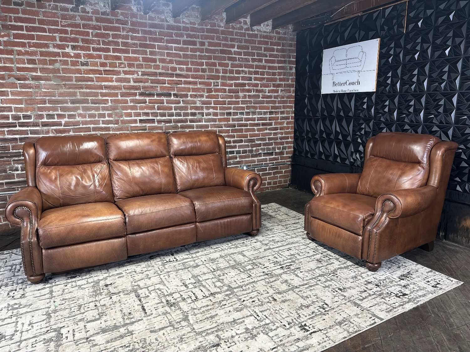 Free Delivery- brown leather recliner sofa/couch + chair retails 2598 image | Ivy Store