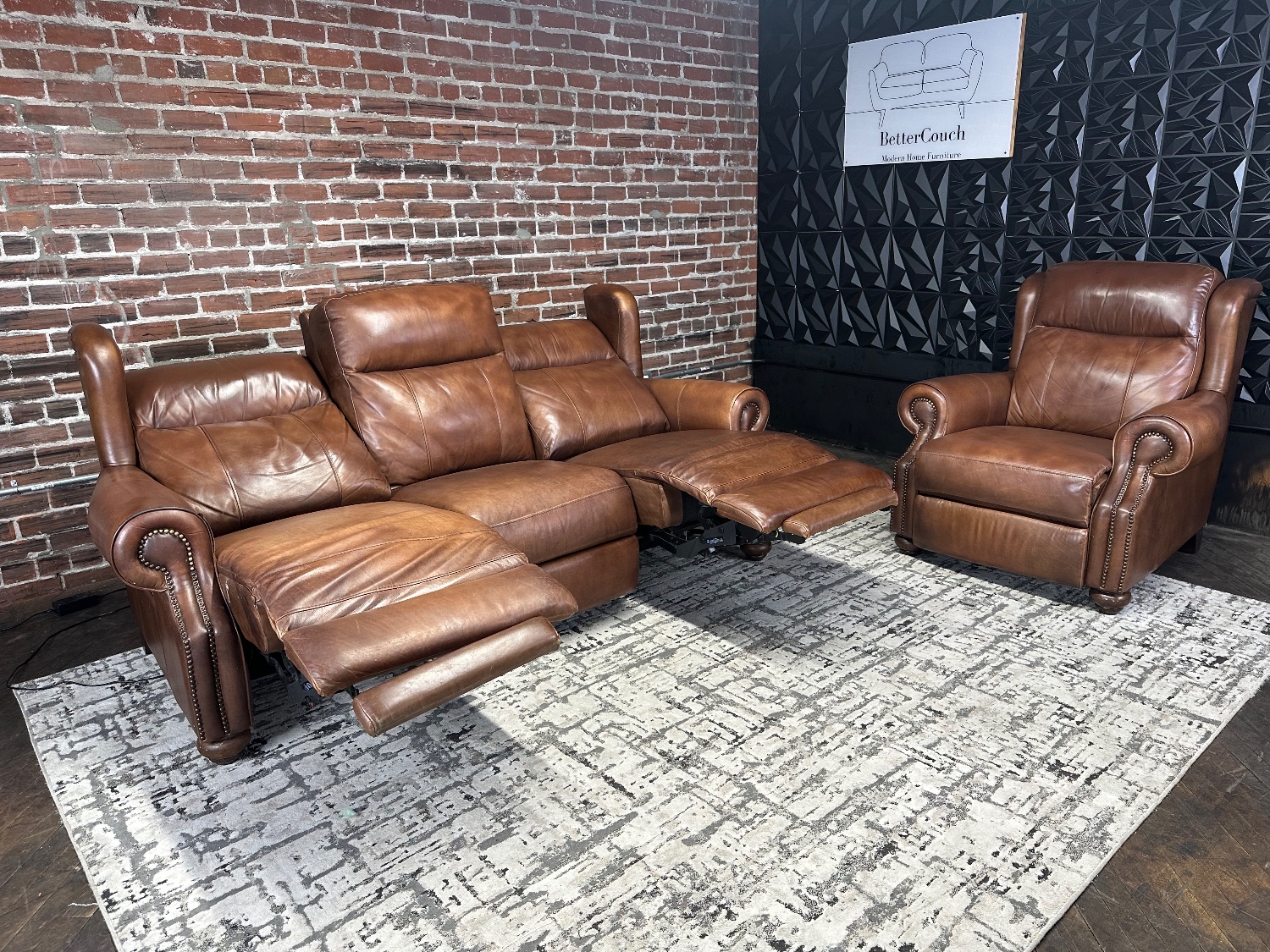 Free Delivery- brown leather recliner sofa/couch + chair retails 2598 image | Ivy Store