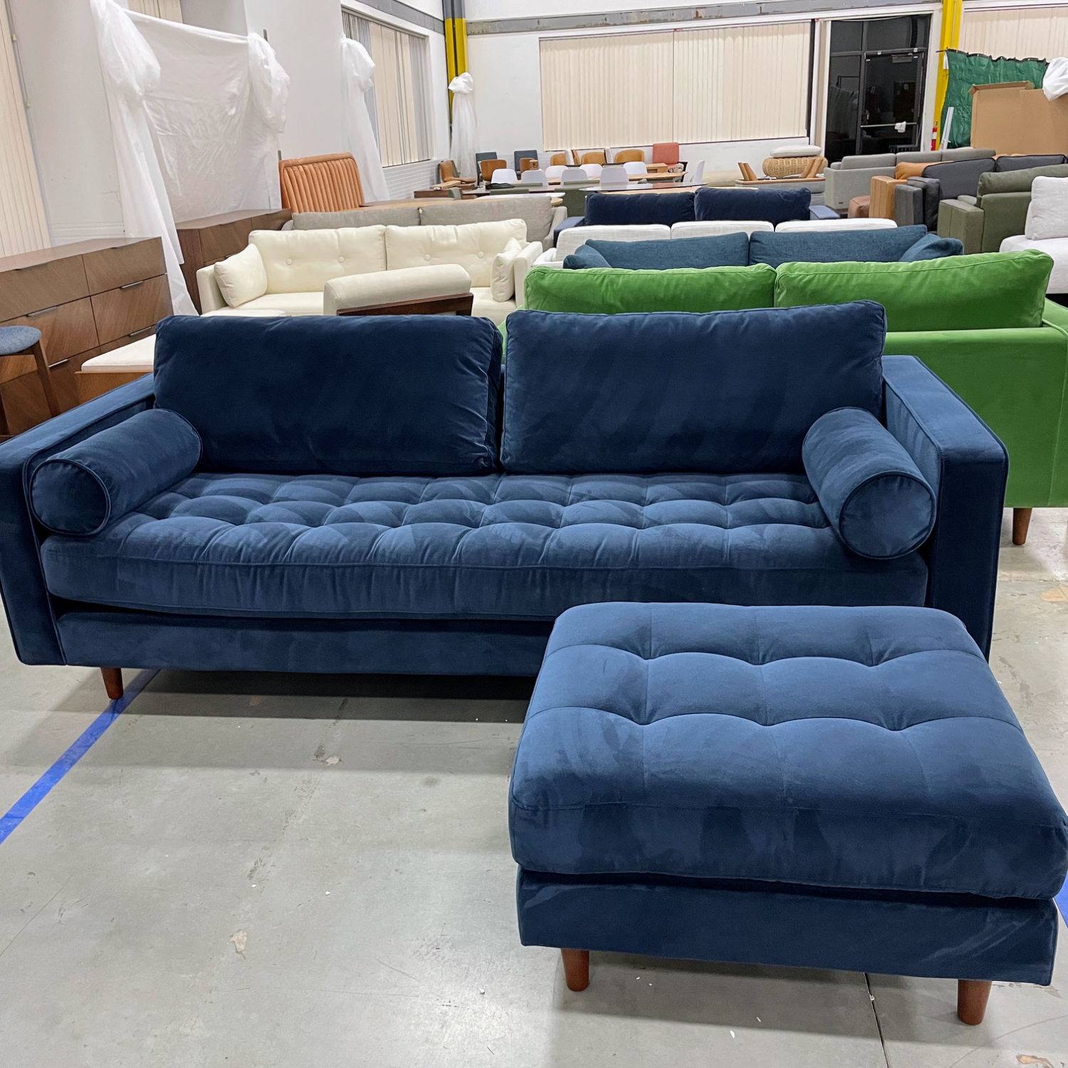ARTICLE - Sven Blue Velvet Sofa + Ottoman | 🚛 WHITE GLOVE DELIVERY Image #2 | Ivy Store