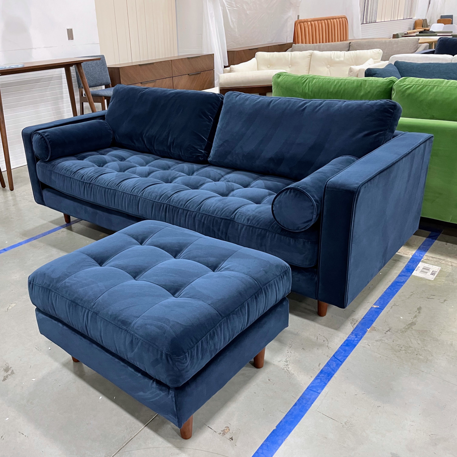 ARTICLE - Sven Blue Velvet Sofa + Ottoman | 🚛 WHITE GLOVE DELIVERY Image #1 | Ivy Store