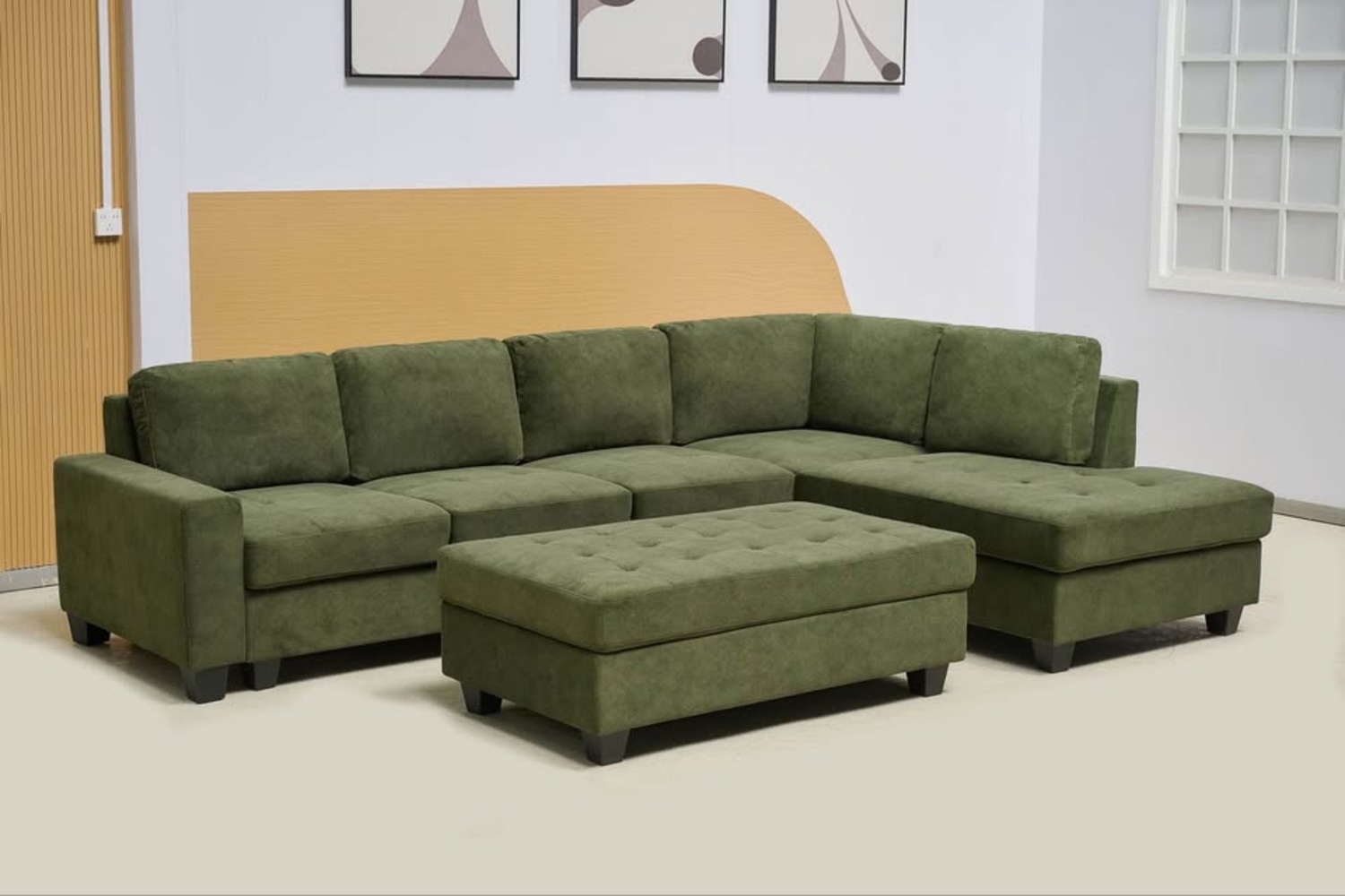 NEW Olive Chaise Sectional + Storage Ottoman Image #1 | Ivy Store
