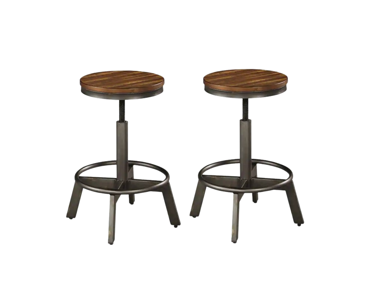 Gunnar Distressed Brown Wood & Aged Gunmetal Counter Height Stools by Ashley Image #2 | Ivy Store