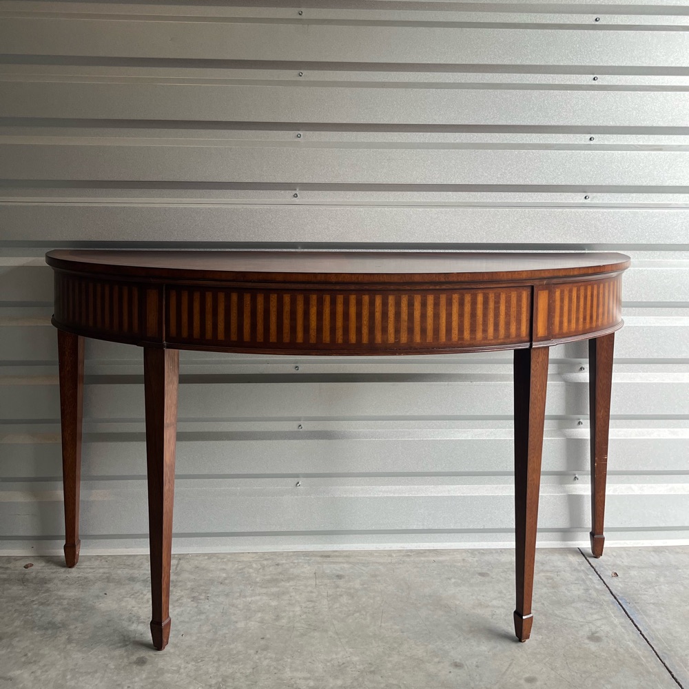 🚛Vintage Ethan Allen Inlaid Mahogany Sofa Console Table Demilune Image #1 | Ivy Store
