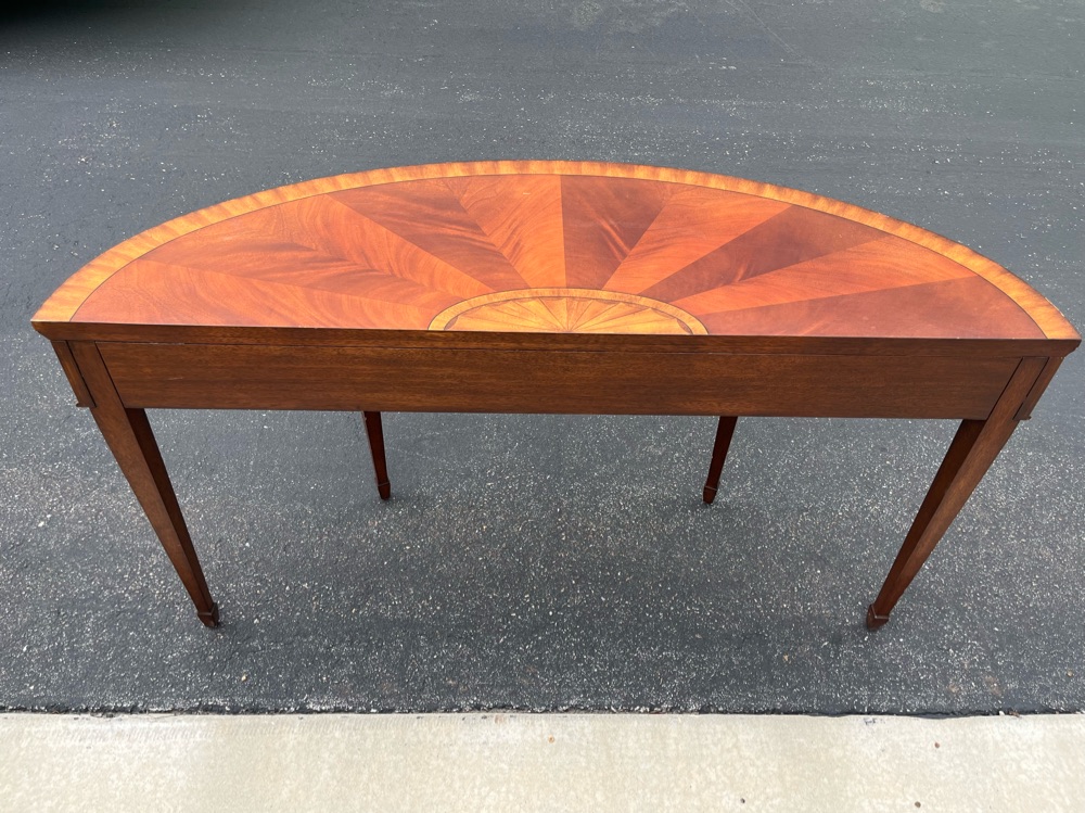 🚛Vintage Ethan Allen Inlaid Mahogony Sofa Console Table Demilune  image | Ivy Store