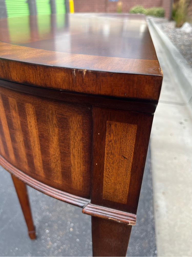 🚛Vintage Ethan Allen Inlaid Mahogony Sofa Console Table Demilune  image | Ivy Store
