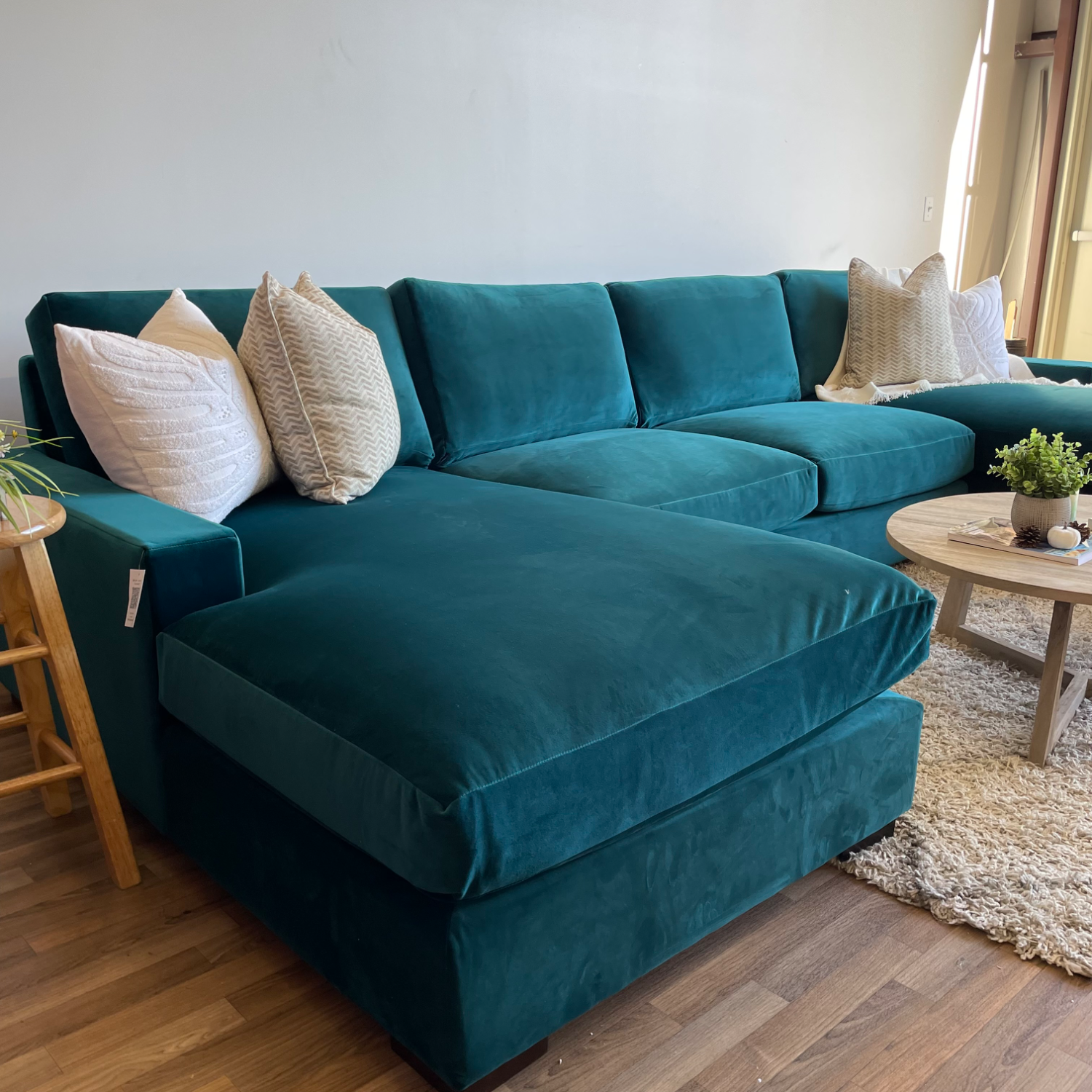 Joybird Anton Velvet Green 3 piece U Sectional Image #2 | Ivy Store