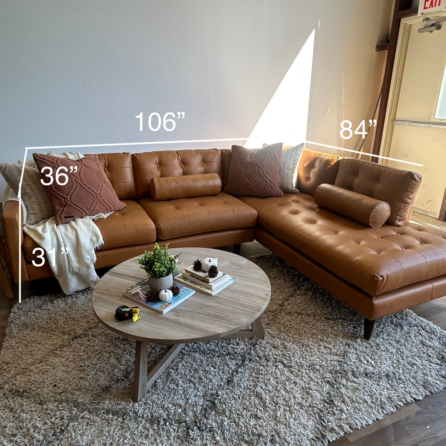 Joybird Eliot Genuine Leather Bumper Chaise 2 Piece Sectional Couch Image #2 | Ivy Store