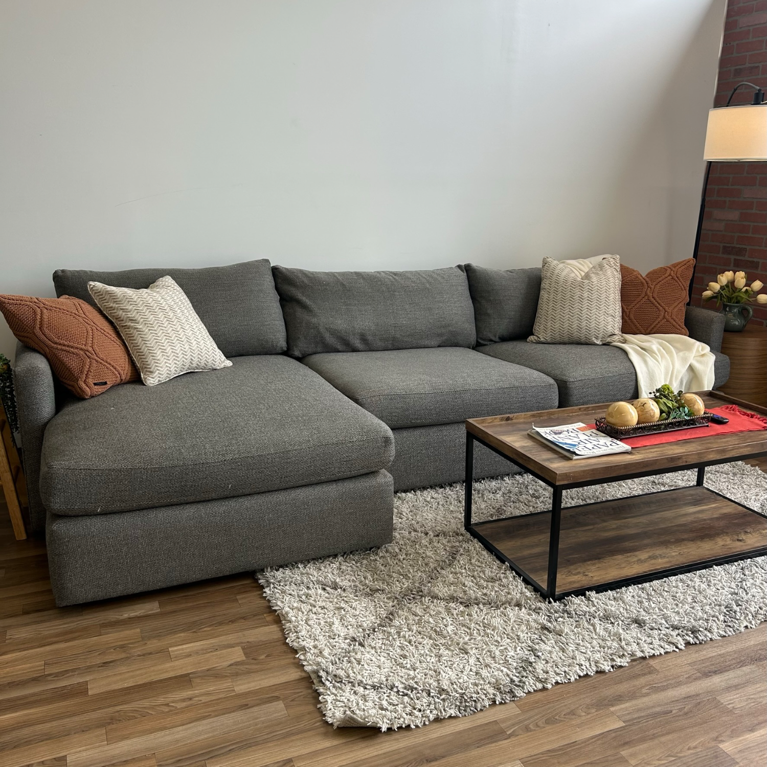 Crate & Barrel Deep Lounge 2 Piece Sectional in gray Image #1 | Ivy Store