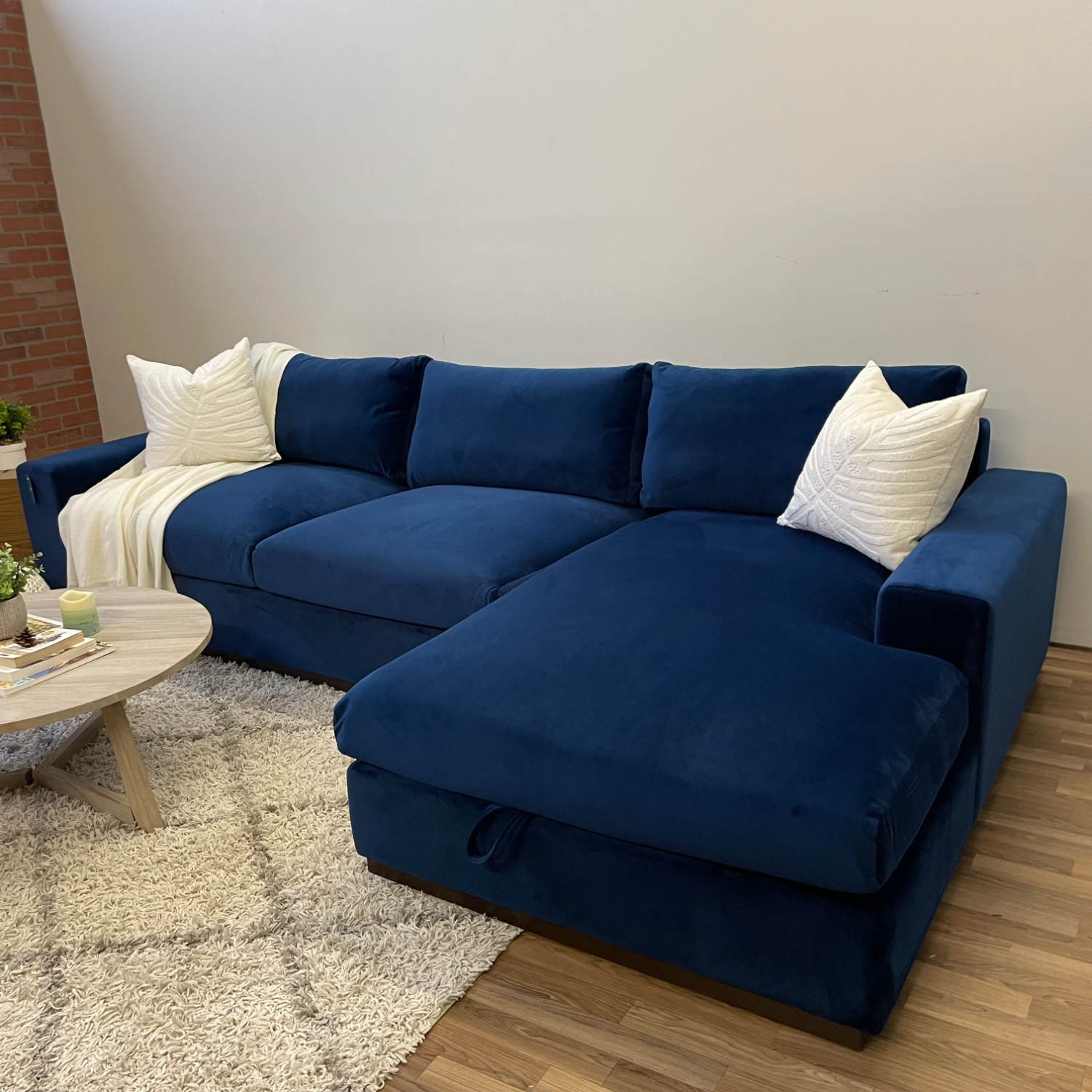 Joybird Holt Storage Chaise Sectional in Velvet Blue  Image #1 | Ivy Store