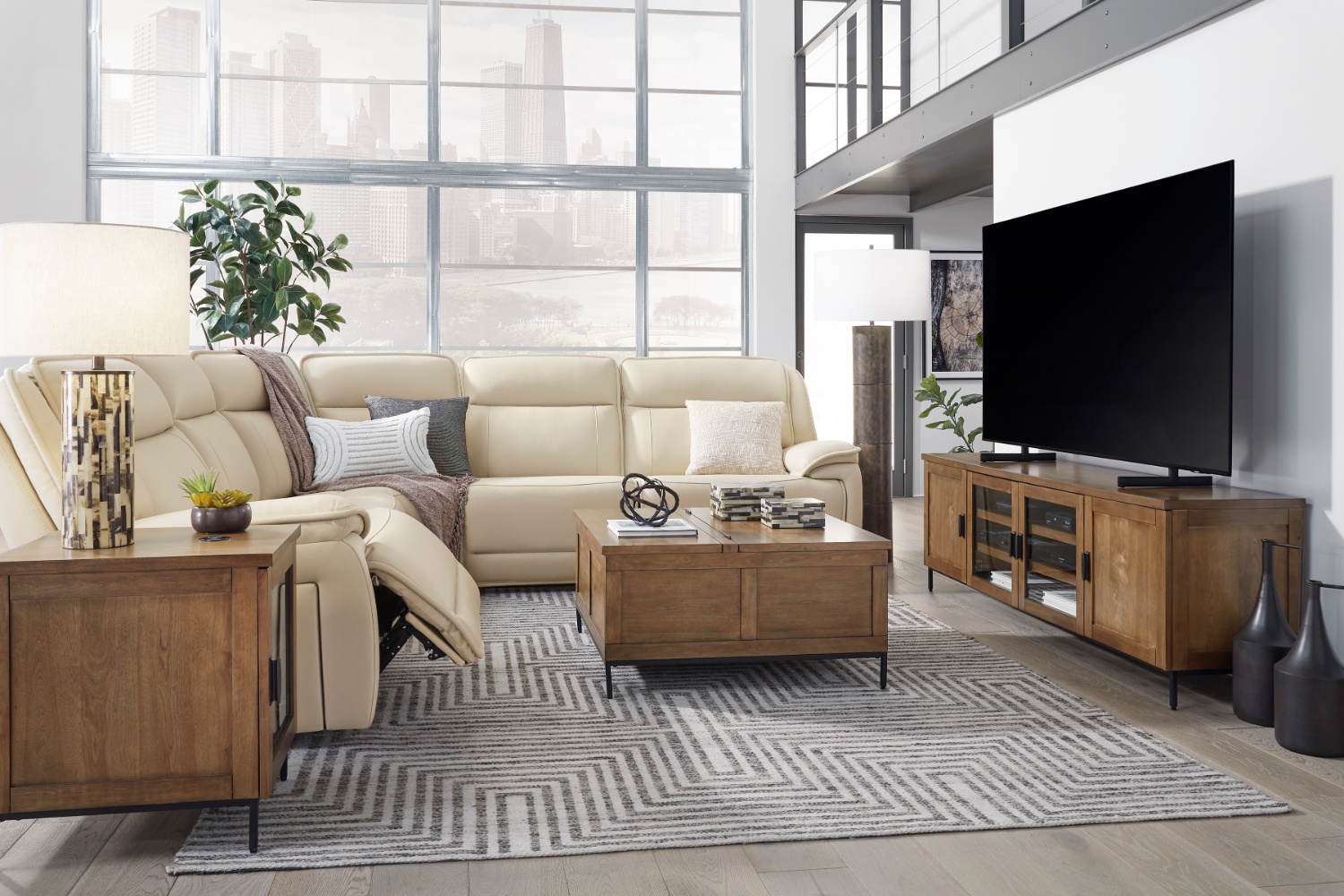 🛋️ Double Deal 5-Piece Power Reclining Sectional – Real Leather – Almond – Brand New! Image #2 | Ivy Store