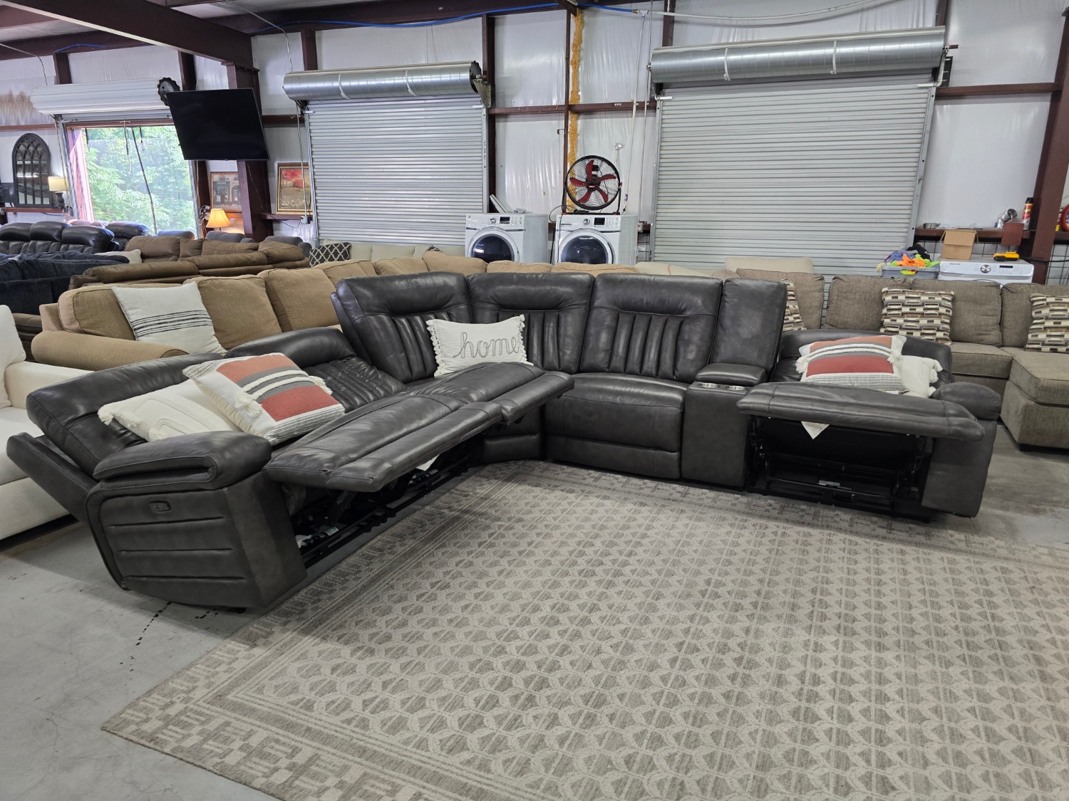 Gray Power Reclining Leather Sectional Couch 🚛 FAST SAME DAY DELIVERY! 🚚 Image #1 | Ivy Store