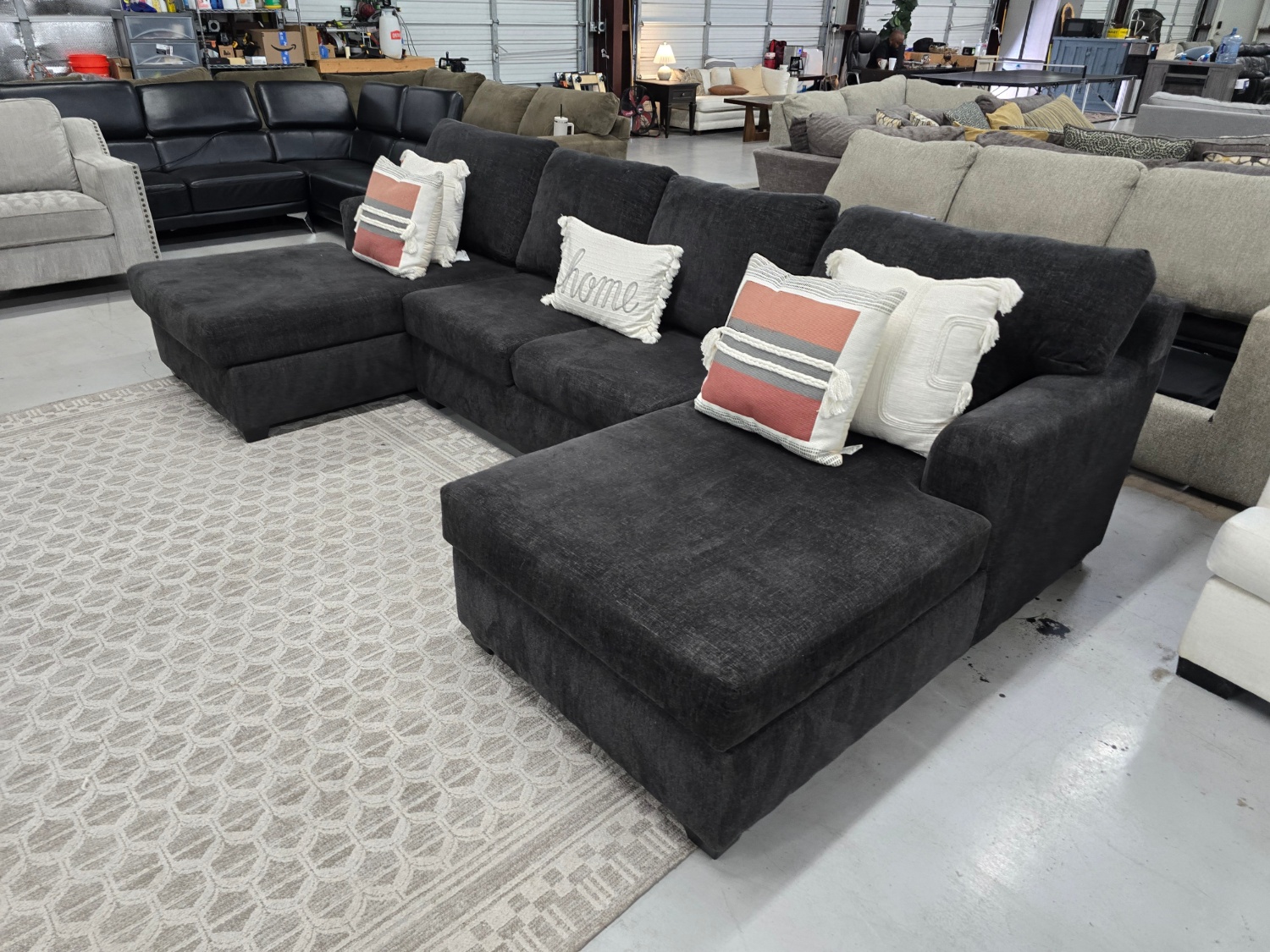 Black U-shaped Sectional Couch with double chase lounge  🚛 FAST SAME DAY DELIVERY! 🚚 image | Ivy Store