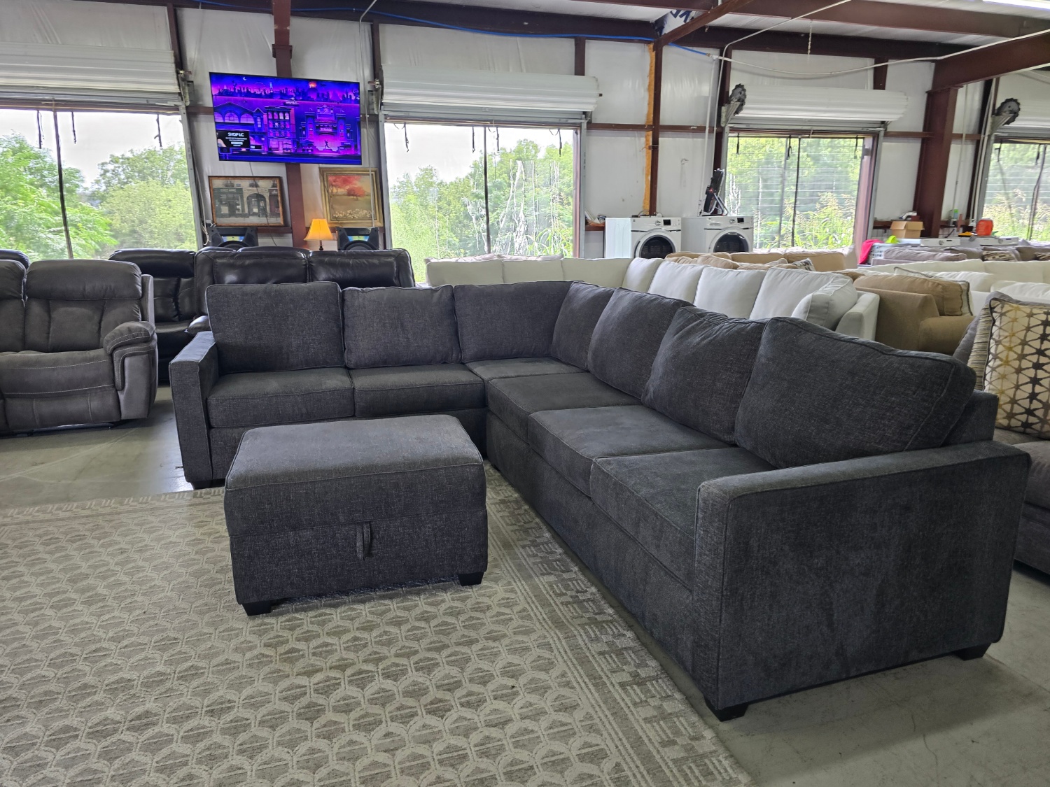 Dark Gray Sectional with storage ottoman 🚛 FAST SAME DAY DELIVERY! 🚚 image | Ivy Store