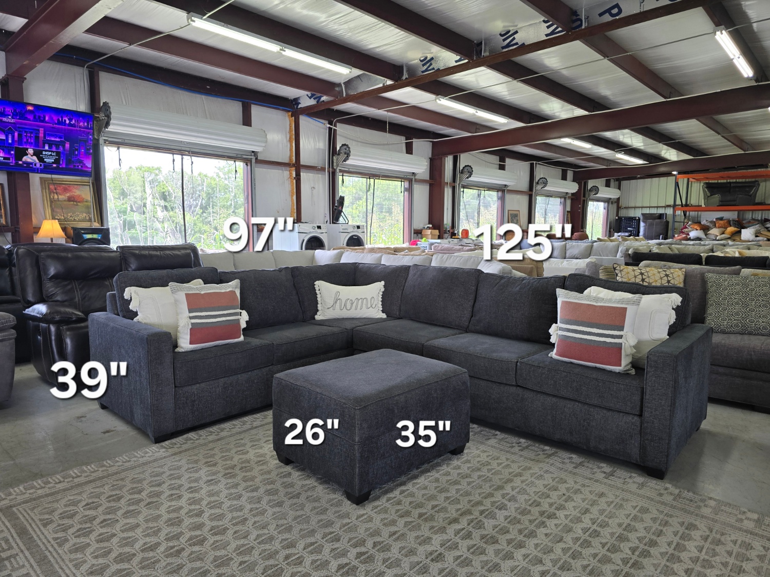 Dark Gray Sectional with storage ottoman 🚛 FAST SAME DAY DELIVERY! 🚚 image | Ivy Store